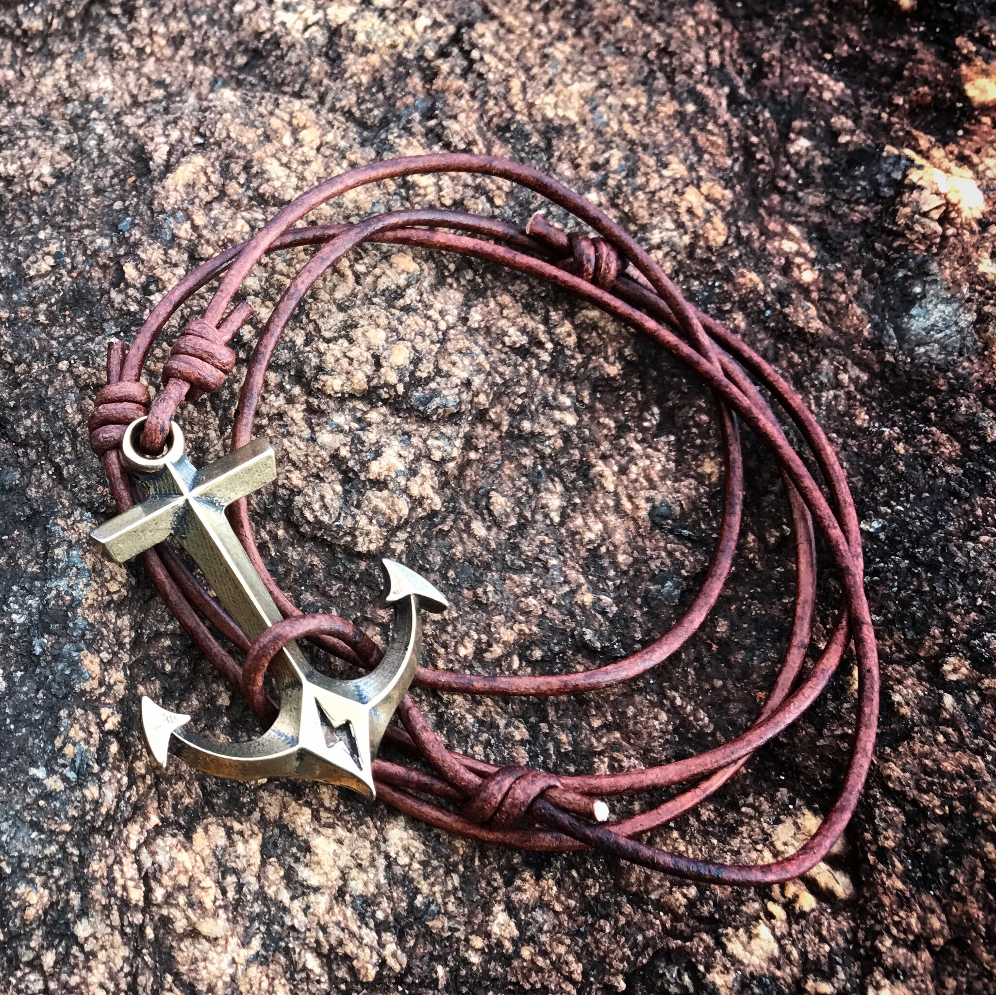 Hold Fast Handmade Anchor Bracelet - Bronze on Leather DBD CO. USA