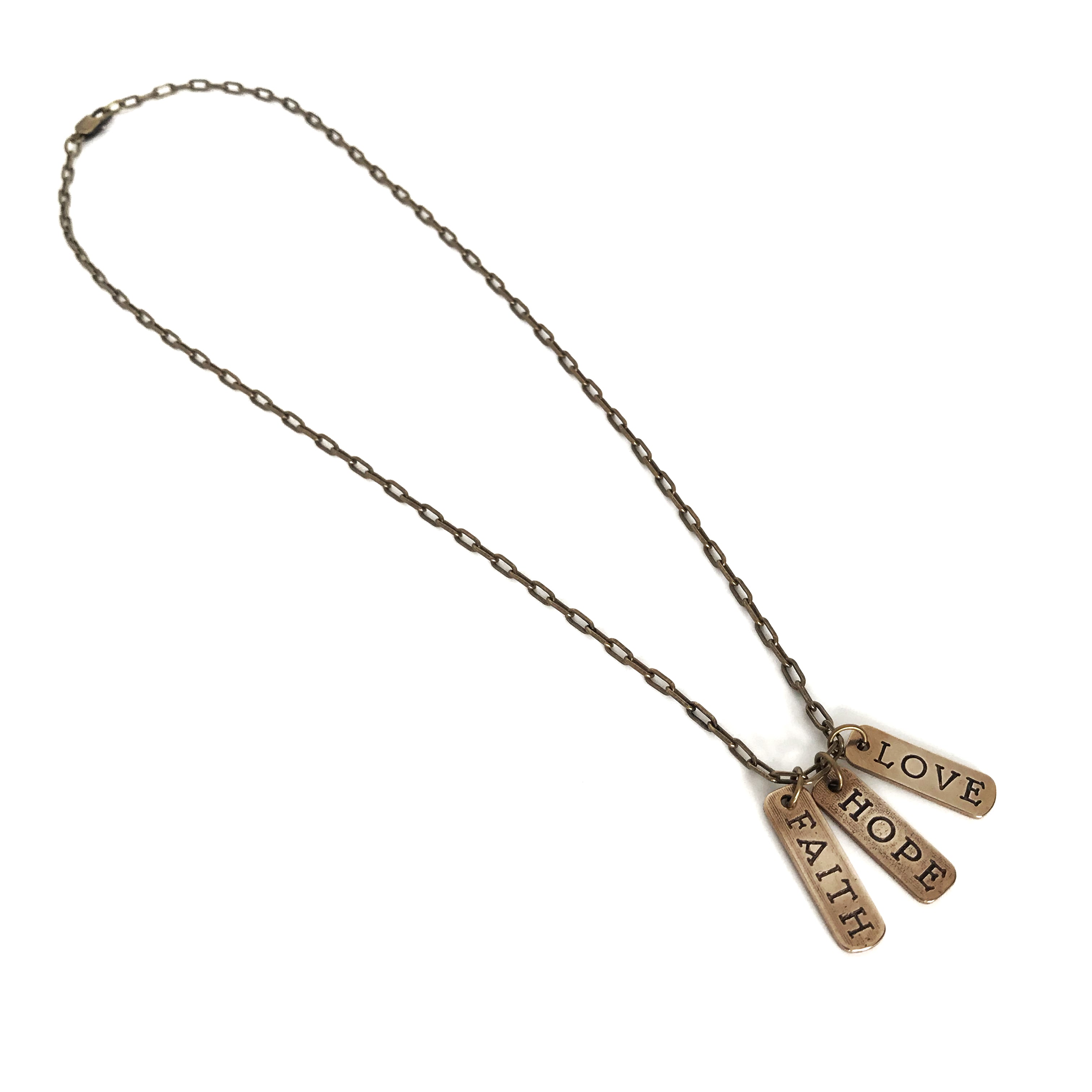 FAITH, HOPE, LOVE Words of Honor Necklace - Bronze